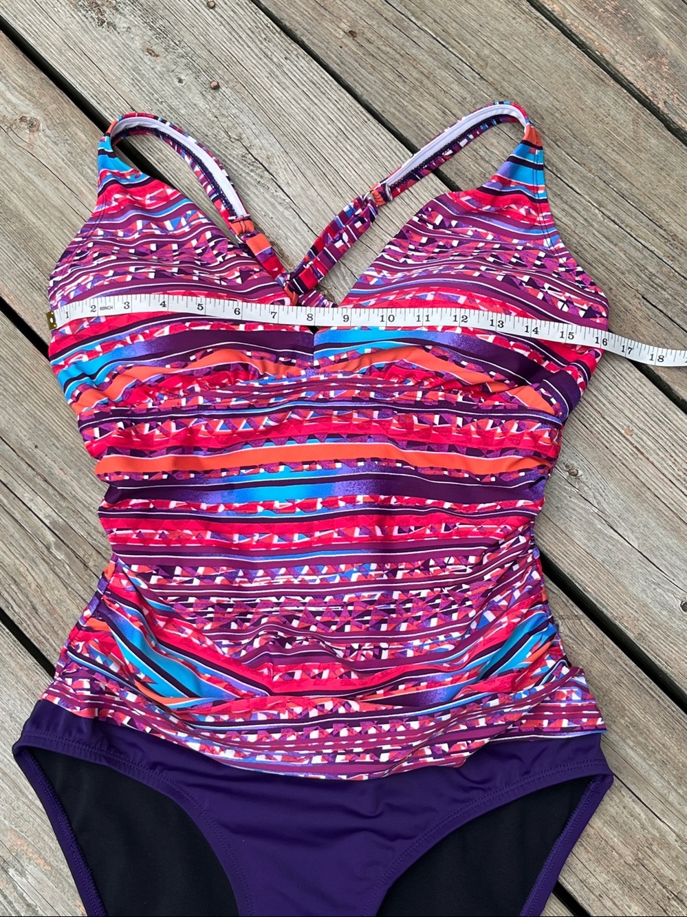 Jantzen geo-print ruched one-piece bathing suit M-L - Picture 7 of 10